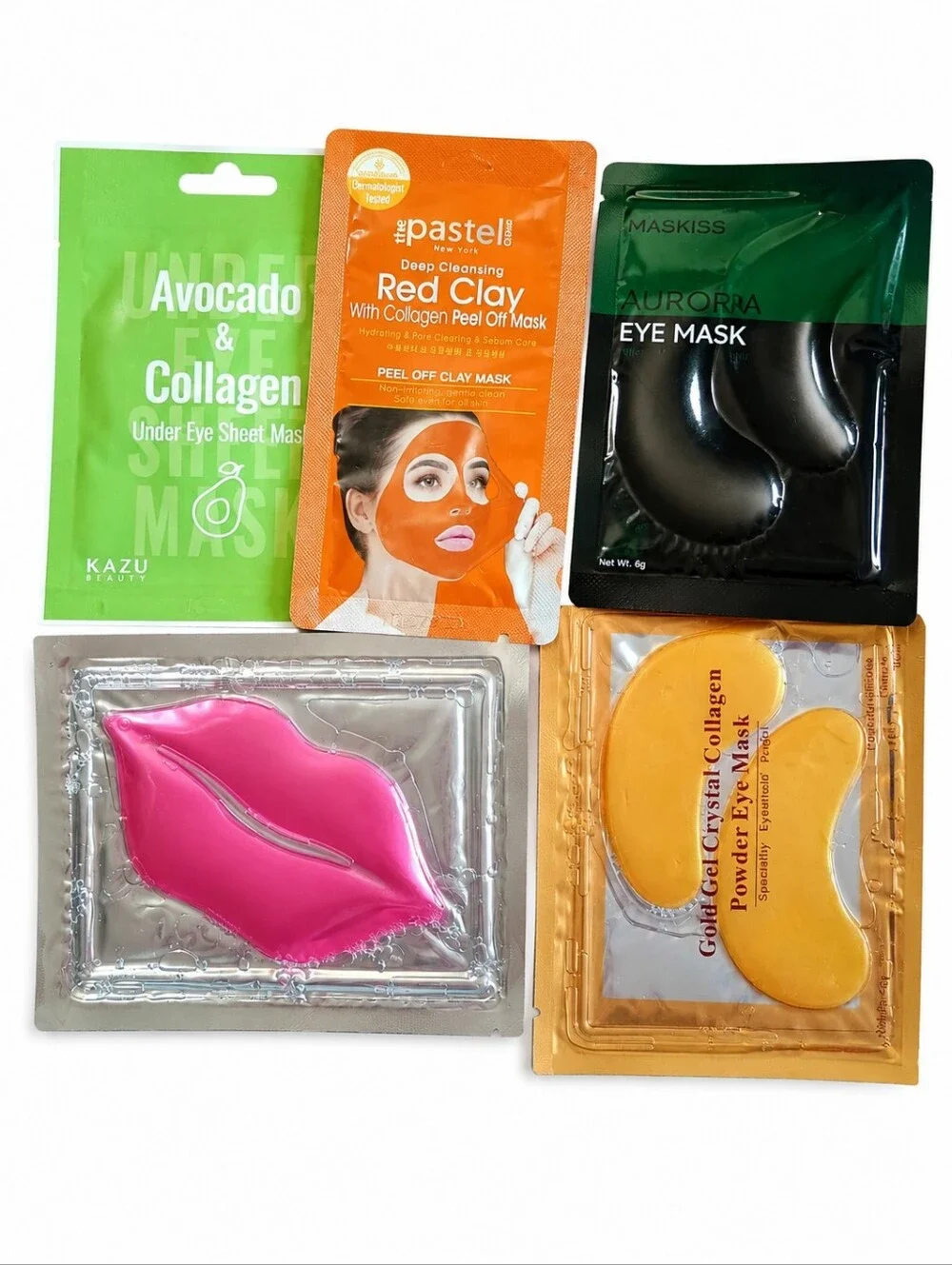 Spa Day Bundle with 5 Different Lip, Eye and Face Masks